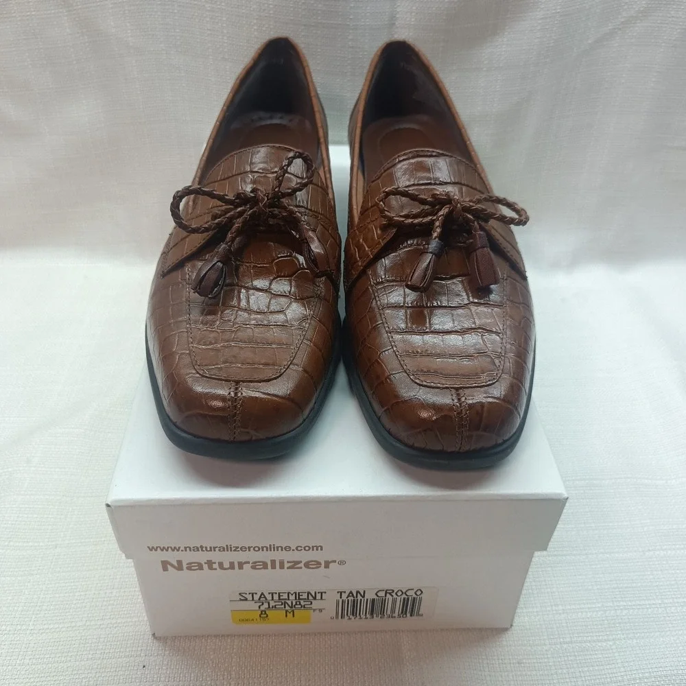 Vtg Y2K Naturalizer Womens 8M Tan Leather Croc Natural Flex Loafer Shoes 712N82